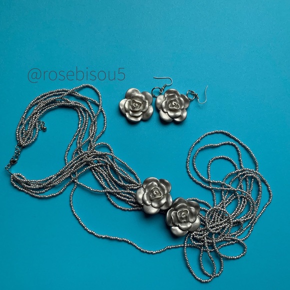 RoseBisou5 5PinkKisses Jewelry Glazed Flower Bead Necklaceearring